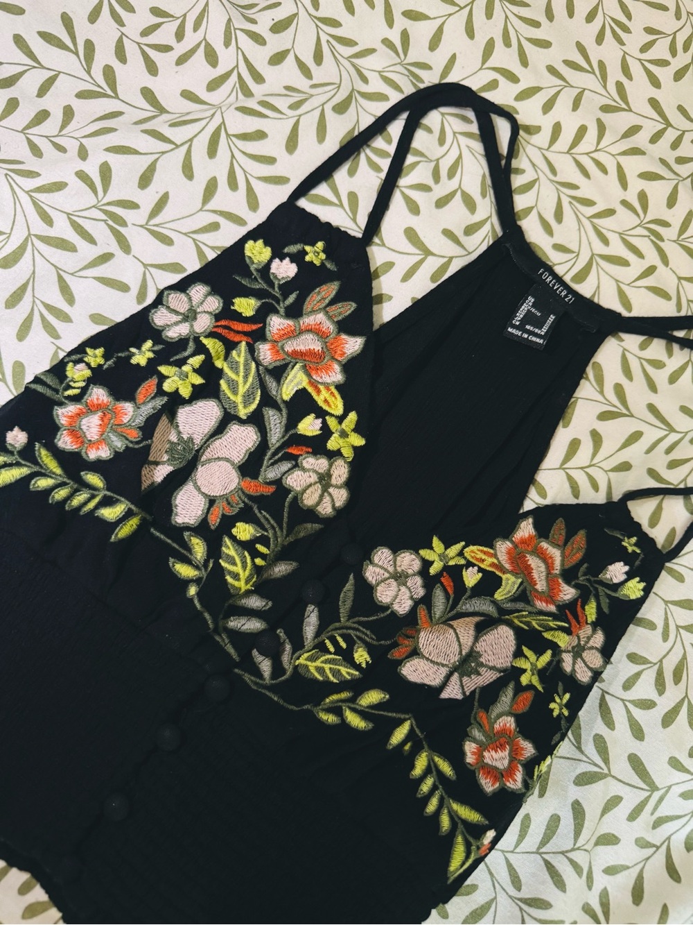 Forever 21 Black Floral Embroidered Cami Top